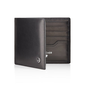 Luxury calfskin leather wallet in black - 8 card slot