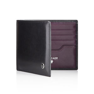 Luxury calfskin leather wallet in black and purple - 8 card slot