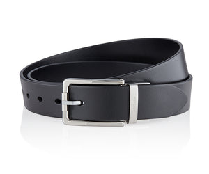 LUXCAER Italian vegetable tanned leather belt in black rounded pin buckle